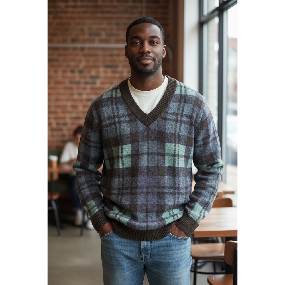American Eagle Outfitters Men's Plaid V Neck Sweater Size Small NWT